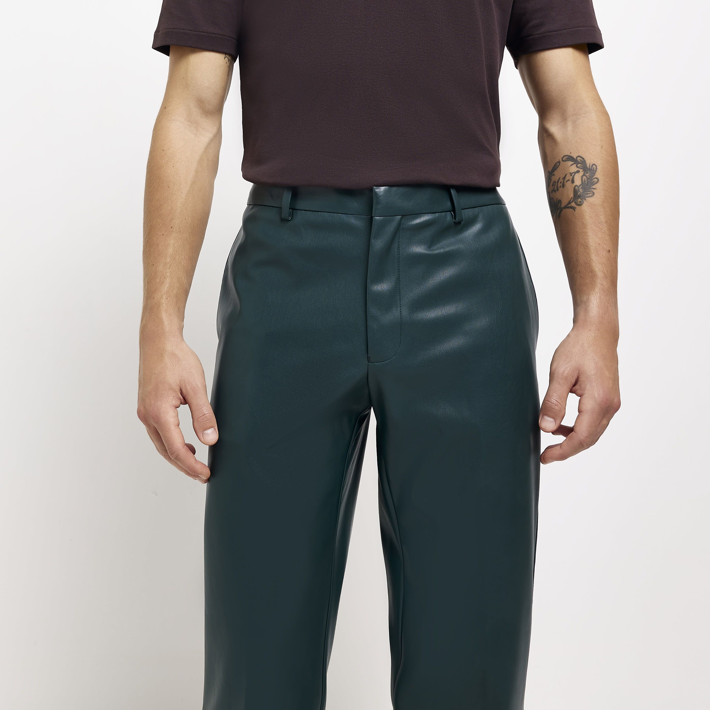 River Island Mens Suit Trousers Bottle PU Green