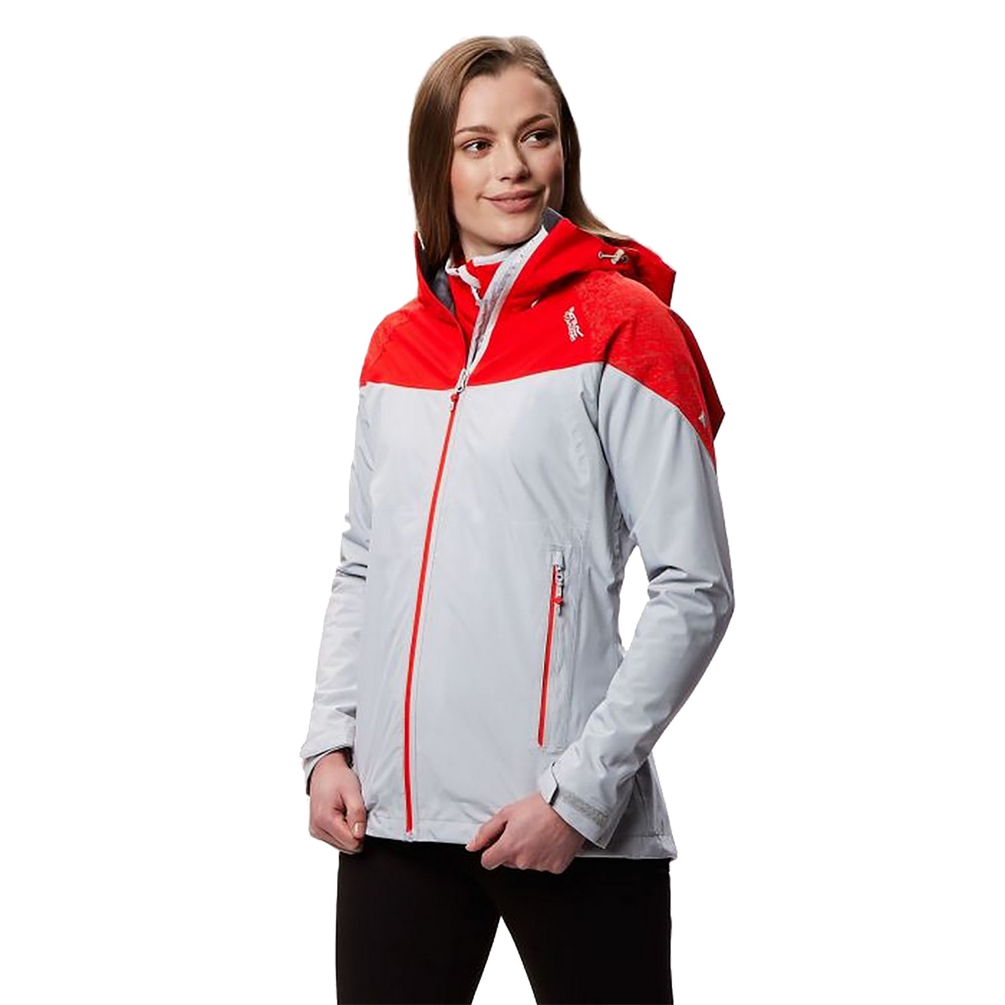 Womens hooded jacket made of Isotex 10000 stretch lightweight ripstop Polyester fabric. Waterproof and breathable. Highly reflective printed stretch panels in strategic zones for enhanced visibility. Durable water repellent finish. Taped seams. Grown on technical wire peaked hood with adjusters. Hi-tech water repellent centre front zip with inner zip and chin guard. 2 lower pockets with hi-tech water repellent zips. Articulated sleeves for enhanced range of movement. Adjustable cuffs. Adjustable shockcord hem Inner. Extol comfort stretch fabric. Stretch binding to collar, cuffs, and hem. 100% Polyester.