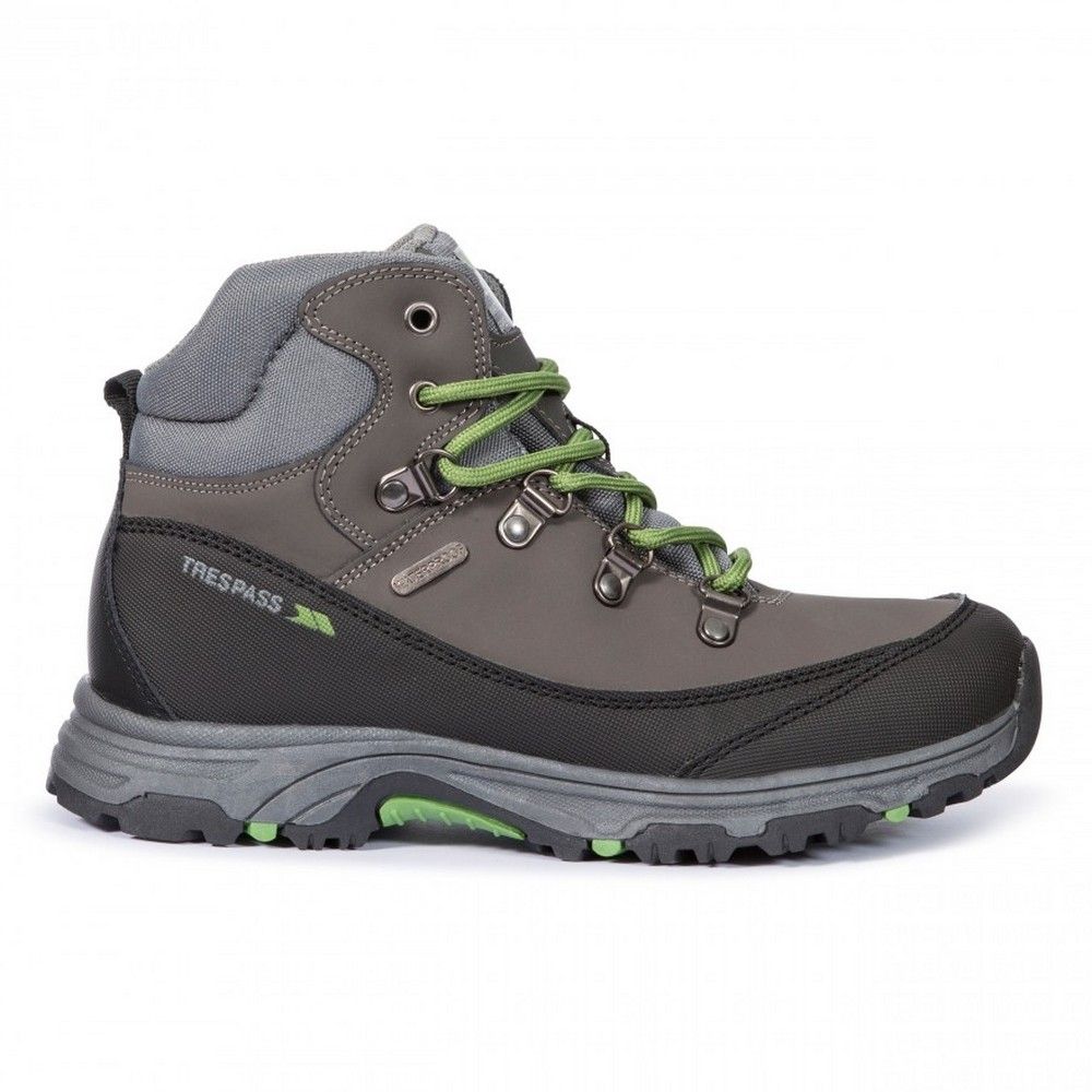 Mid cut hiking boot. Waterproof and breathable membrane. Gusseted tongue. Protective and durable all-round mudguard. Ankle supportive cushioned collar and tongue. Arch stabilising and supportive steel shank. Cushioned footbed. Waterproof. Breathable. Upper: Action leather, PU, Textile, Lining: Mesh, Insole: EVA, Outsole: TPR.