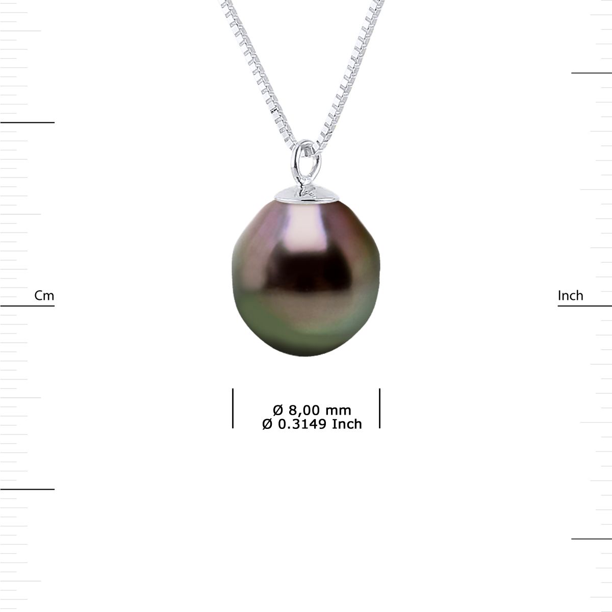 Necklace Venitian Style chain 925 Sterling Silver Rhodium-plated and true Cultured Tahitian Pearl Pear Shape 9-10 mm Length 42 cm , 16,5 in - Our jewellery is made in France and will be delivered in a gift box accompanied by a Certificate of Authenticity and International Warranty