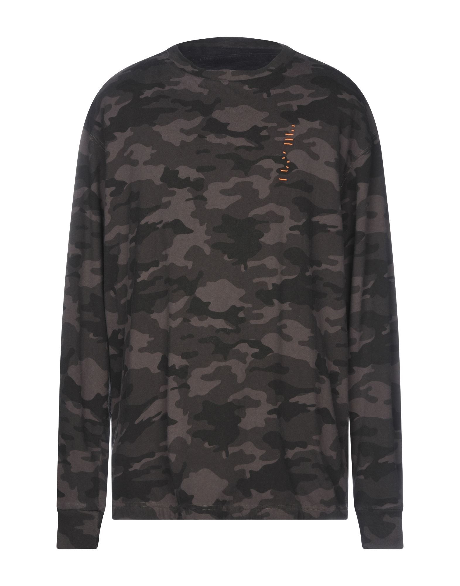 embroidered detailing, logo, camouflage, round collar, long sleeves, no pockets