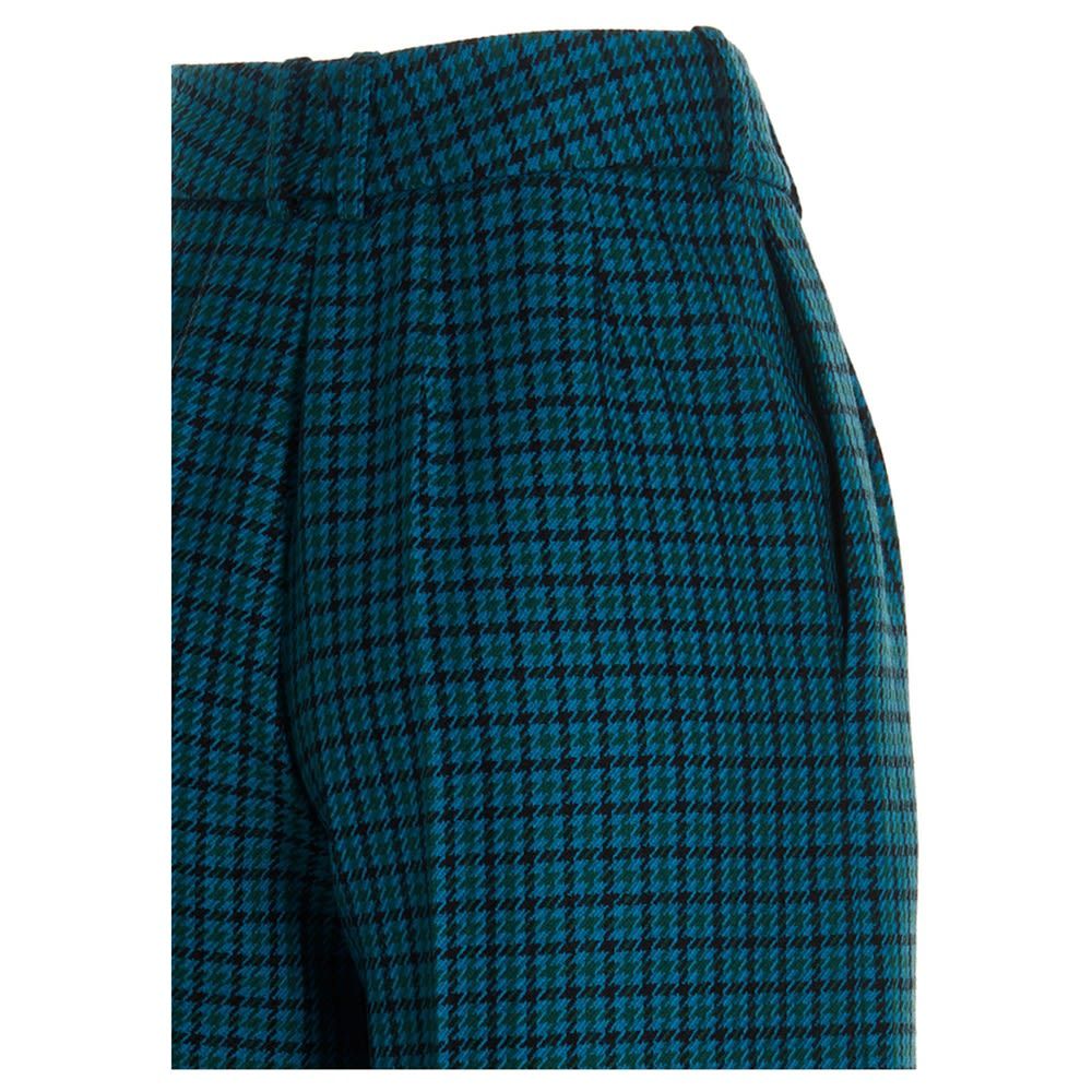 Prince of Wales wool, high waist pant skirt featuring a culotte style, front pleats, and a concealed hook-and-eye closure.  Cropped fit.