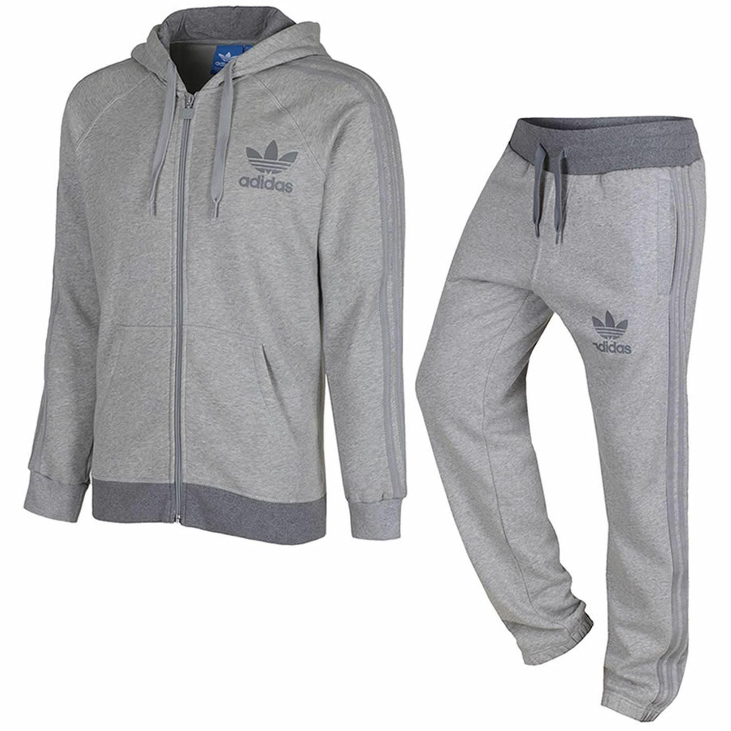 Adidas Originals Mens SPO Zip Through Tracksuit Set Grey