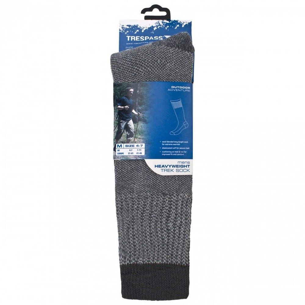 Wool blend boot socks. Long length build. Elasticated cuff for secure hold. Cushioned heel & toe. Durable heavyweight knit. Choice of 2 sizes: UK 4-7, UK 7-11. 70% Acrylic, 10% Wool, 10% Polyester, 10% Nylon.