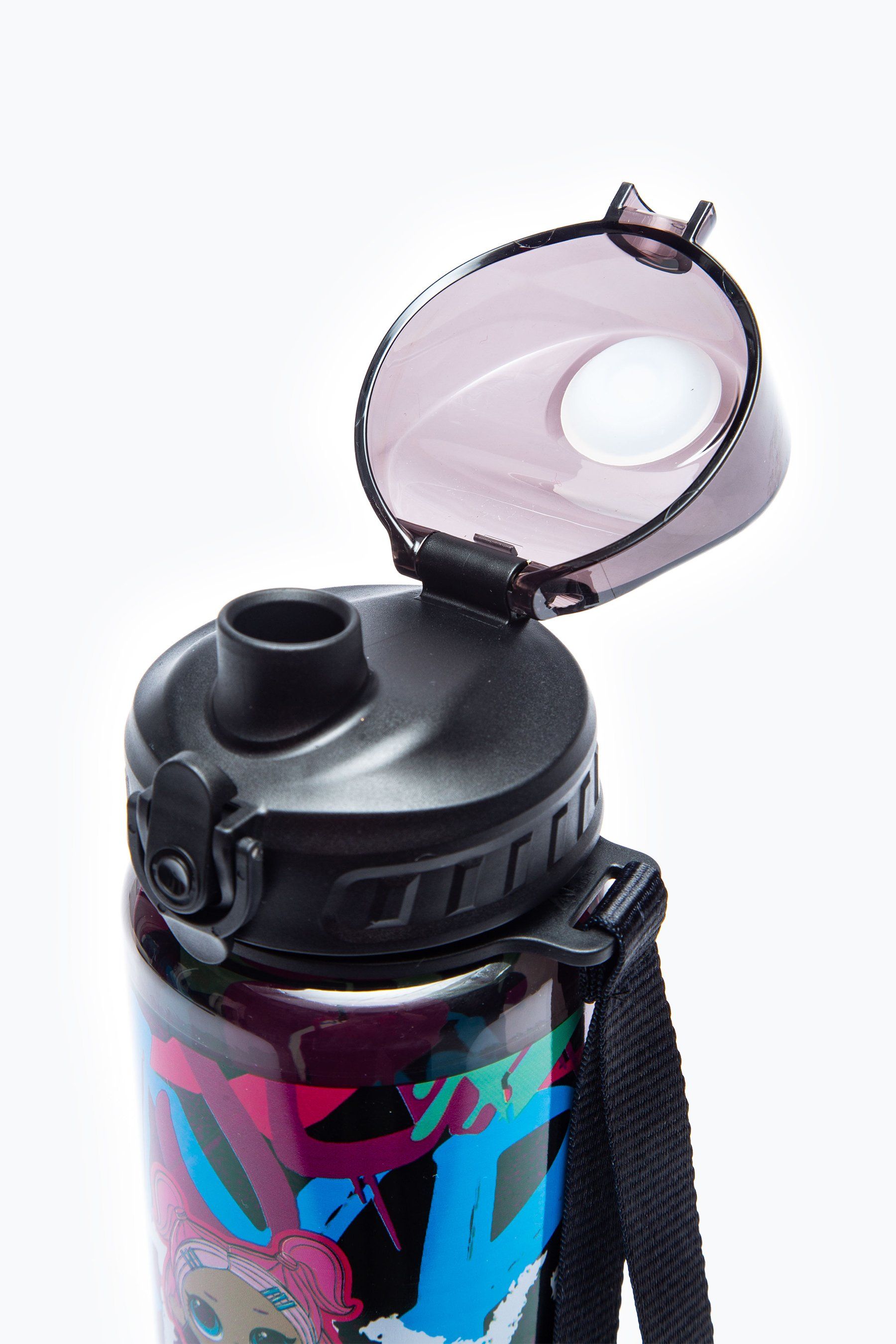 Meet the HYPE. x LOL V.R.Q.T Water Bottle, perfect for when you're on the go. Reuse it again and again with a fabric handle and flip lid no-leakage design. Designed in an all-over graffiti-inspired print in a pink, purple, cyan, yellow and green colour palette, finished with LOL's V.R.Q.T on the front. Hand wash only.
