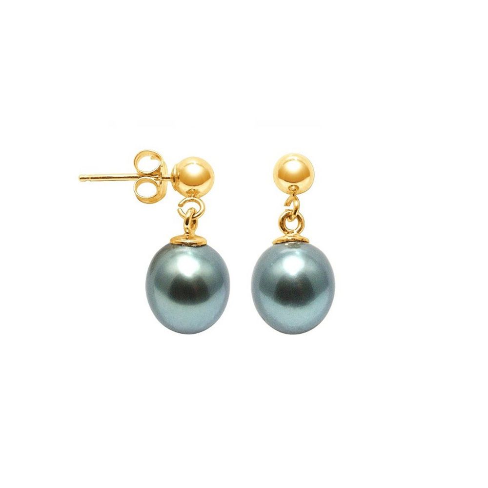 Tahitian Pearl Earrings and yellow gold 750/1000 Made in France Beautiful pair of earrings Tahitian pearls and yellow gold 18K. Form: Pear Luster: Excellent Diameter : 8-9 mm Quality : A Yellow gold mount 750/1000 - 18K Weight of gold : 0,75 gr
