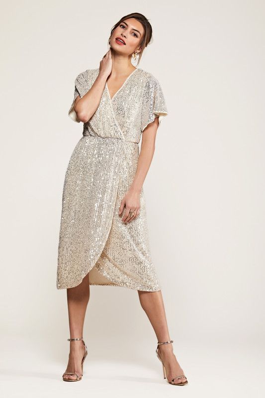 Silver Sequin Wrap Dress