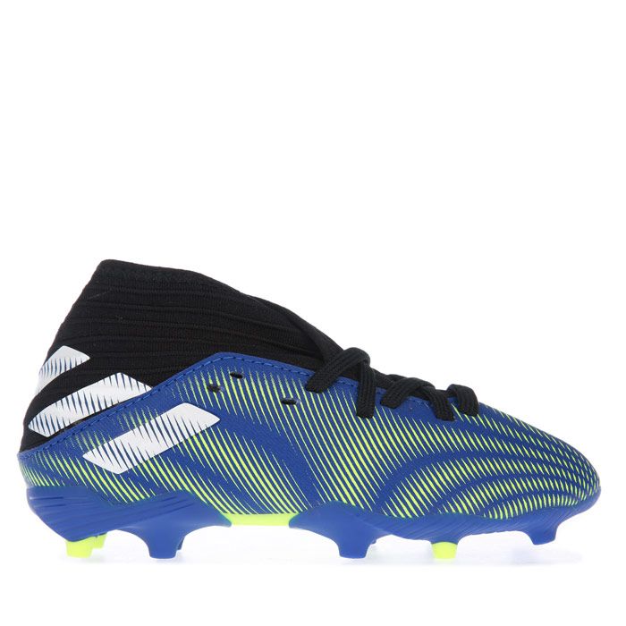 Children Boys adidas Nemeziz.3 FG Football Boots in royal white.- Textile upper.- Lace fastening.- Regular fit.- TPU-injected outsole.- Agility stud configuration. - adidas branding.- Firm ground outsole. - Synthetic upper  Synthetic and Textile lining  Synthetic sole.- Ref.: FY0817C