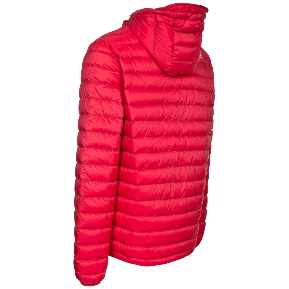 Ultra lightweight jacket. Grown on hood. 3 low profile zips. Low profile front zip. Matching binding at cuffs. Drawcord at hem. Stuff sack in pocket. Shell: 100% Polyamide, Lining: 100% Polyamide 380T, Downproof Lining, Filling: 80% Down, 20% Feather. Trespass Mens Chest Sizing (approx): S - 35-37in/89-94cm, M - 38-40in/96.5-101.5cm, L - 41-43in/104-109cm, XL - 44-46in/111.5-117cm, XXL - 46-48in/117-122cm, 3XL - 48-50in/122-127cm.
