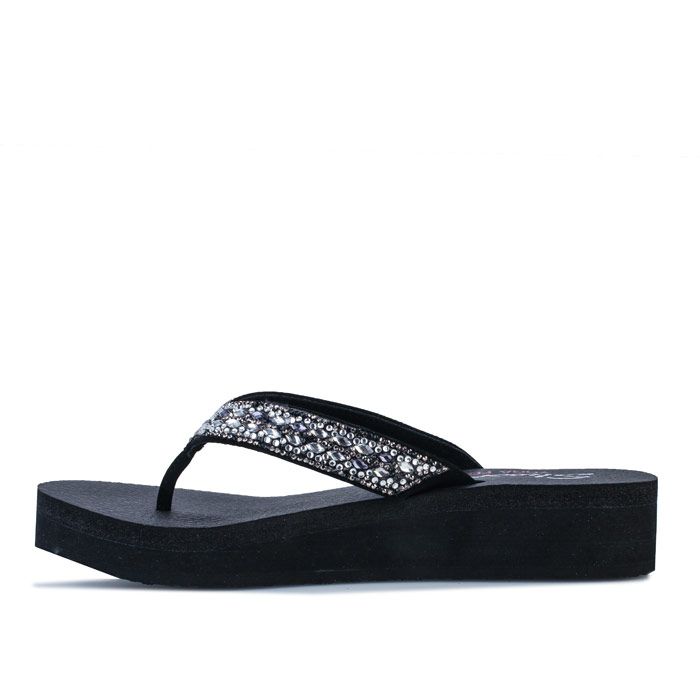 Womens Skechers Vinyasa - Glory Day Sandals in black.<BR><BR>Casual comfort thong wedge sandals.<BR>- Slip on design.<BR>- Soft faux suede upper with rhinestone embellishment.<BR>- Soft fabric toe post.<BR>- Comfortable textile strap lining.<BR>- YOGA FOAM® cushioned comfort footbed<BR>- Flexible lightweight shock absorbing midsole.<BR>- Flexible traction outsole.<BR>- 1.5 inch wedge.<BR>- Textile and synthetic upper  Textile and synthetic lining  Synthetic sole.<BR>- Ref: 31619-BLK<BR><BR>Measurements are intended for guidance only.