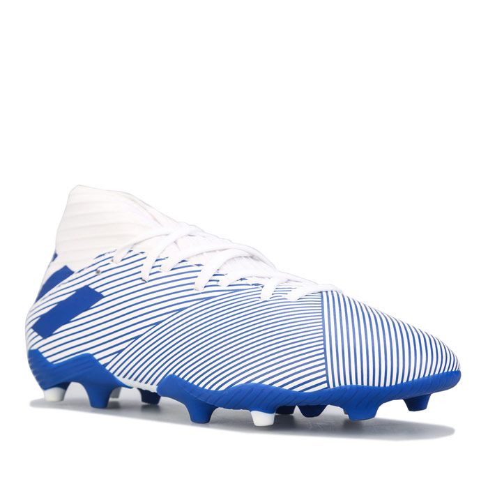 Junior Boys adidas Nemeziz 19.3 FG Football Boots in white.- Agility Mesh upper with mid-cut ankle. - Lace closure.- Soft feel. - Firm ground football boots.- Lightweight TPU outsole.- Agility stud configuration. - Regular fit.- Textile and synthetic upper  Textile and synthetic lining  Synthetic sole. - Ref.: EG7245J