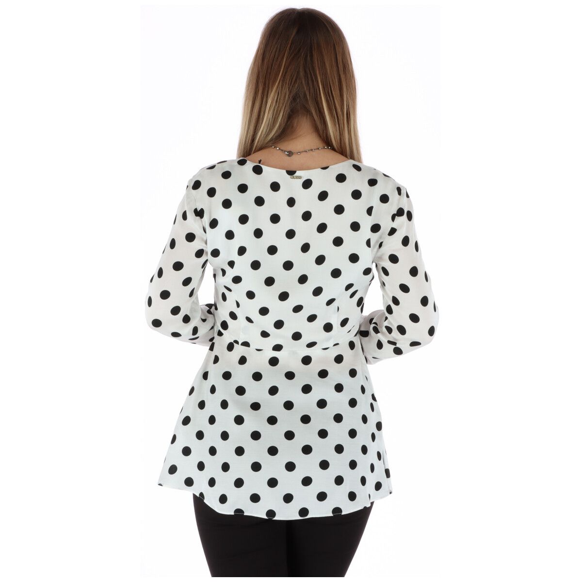 Brand: Guess
Gender: Women
Type: Blouse
Season: Spring/Summer

PRODUCT DETAIL
• Color: white
• Pattern: polka dot
• Sleeves: long
• Neckline: v-neck
•  Article code: W91H69WB4M0

COMPOSITION AND MATERIAL
• Composition: -100% viscose 
•  Washing: handwash