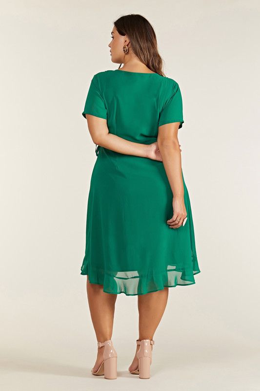 Sometimes, the simplest dresses say it better, which is why our designers created this Plus Size Frill Wrap Dress With Tassel Detail. Perfect for brunching, lunching and weekend fun, it's cut from light polyester and drapes above the knee. Sweet ruffles run through the fabric for a feminine feel that's supported by the tassel tie waist. Style with heels for fancy evenings.100% Polyester, Lining:100% Polyester. Machine Wash At 30. Length is 112cm/44inches  
