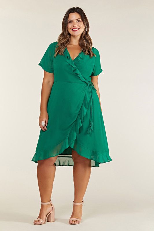 Sometimes, the simplest dresses say it better, which is why our designers created this Plus Size Frill Wrap Dress With Tassel Detail. Perfect for brunching, lunching and weekend fun, it's cut from light polyester and drapes above the knee. Sweet ruffles run through the fabric for a feminine feel that's supported by the tassel tie waist. Style with heels for fancy evenings.100% Polyester, Lining:100% Polyester. Machine Wash At 30. Length is 112cm/44inches  