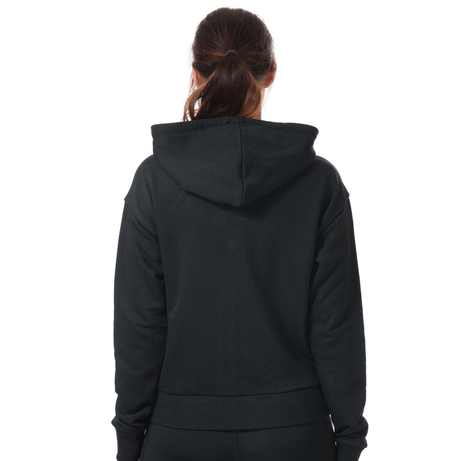 Womens Reebok Identity Zip- Up Track Top in black.- Drawcord-adjustable hood.- Long sleeves with ribbed cuffs.- Full zip fastening.- Kangaroo pocket.- Ribbed hem.- Small logo.- Oversize fit.- Main Material: 80% Cotton  20% Polyester (Recycled). Rib Part: 95% Cotton  5% Elastane. - Ref:GL2561