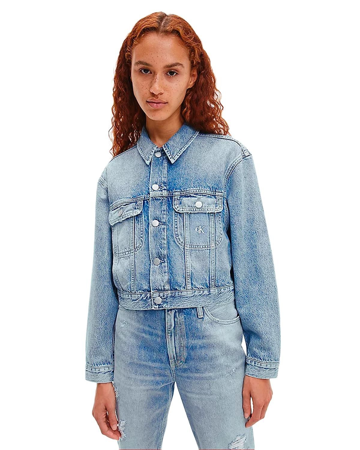 Brand: Calvin Klein Jeans
Gender: Women
Type: Jackets
Season: Spring/Summer

PRODUCT DETAIL
• Color: blue
• Fastening: buttons
• Sleeves: long
• Collar: classic
• Pockets: front pockets

COMPOSITION AND MATERIAL
• Composition: -100% cotton 
•  Washing: machine wash at 30°