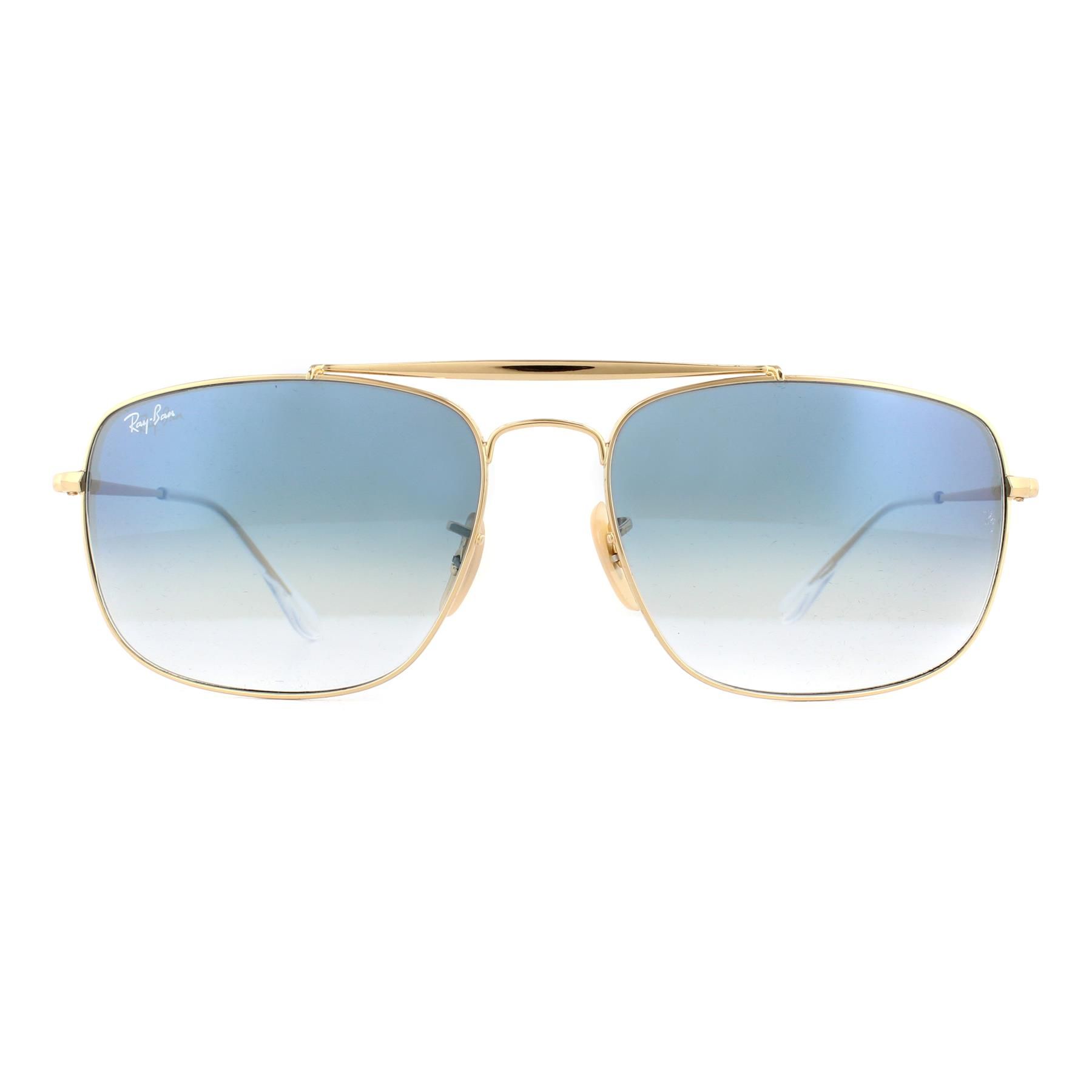 Ray-Ban Sunglasses The Colonel RB3560 001/3F Gold Blue Gradient are a fantastic addition to the aviator collection with this squared off pilot style that features a flat front top brow bar with frontal clips and an otherwise classic look.