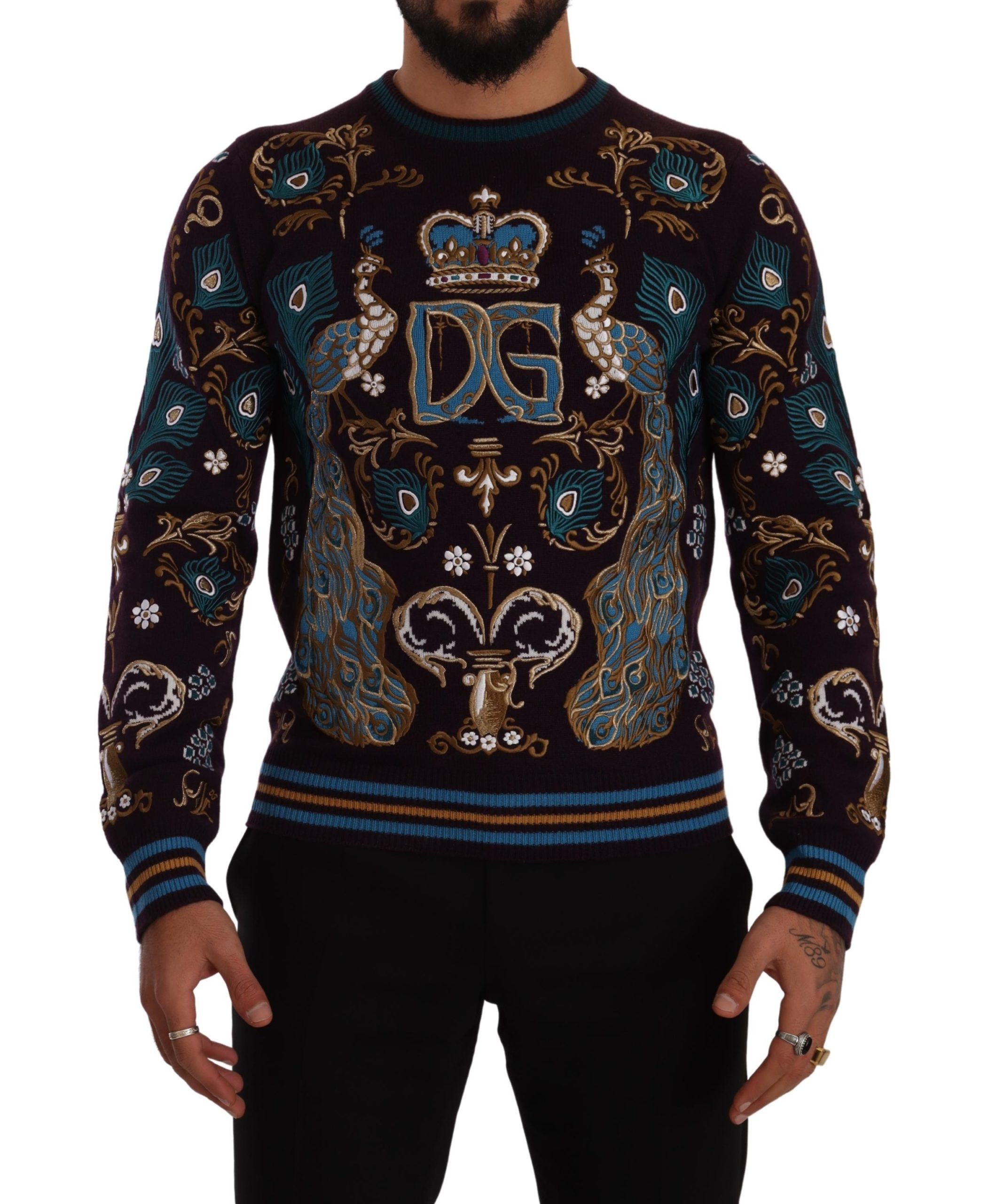 Dolce & Gabbana Men's Bordeaux Cashmere DG Crown Embroidered Sweater