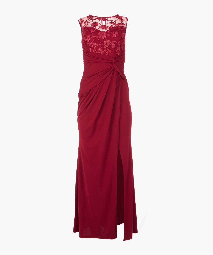 Red embroidered bodice maxi dress
