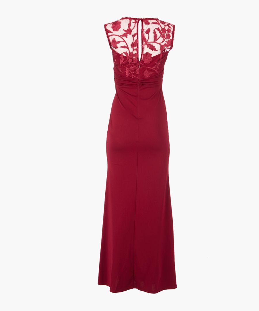 Red embroidered bodice maxi dress