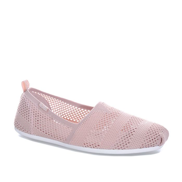 Womens Skechers BOBS Plush - Twiggy Pumps in blush.<BR><BR>-Slip on casual comfort alpargata pumps.<BR>- Crochet knit mesh fabric upper with openwork panels.<BR>- Stretch knit collar and front panel for easy  slip on fit.<BR>- Toe pleat detail.<BR>- Woven heel overlay and pull on loop.<BR>- Unlined design for comfort and breathability.<BR>- Memory Foam cushioned comfort insole.<BR>- Flexible rubber traction sole.<BR>- Woven BOBS logo tab to side.<BR>- Textile upper and lining  Synthetic sole.<BR>- Ref: 33406-BLSH
