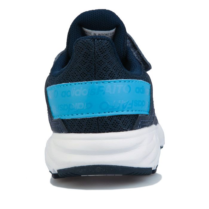 Childrens adidas FortaFaito Trainers in navy - White. – Mesh upper. – Elastic laces with hook-and-loop closure strap. – Adifit length-measuring insole. – Lightweight EVA midsole with gradient print. – EcoOrthoLite® sockliner. – Padded collar and tongue. – Regular fit. – Rubber outsole. – Textile upper – Synthetic and textile lining – Synthetic sole. – Ref: FW7294C