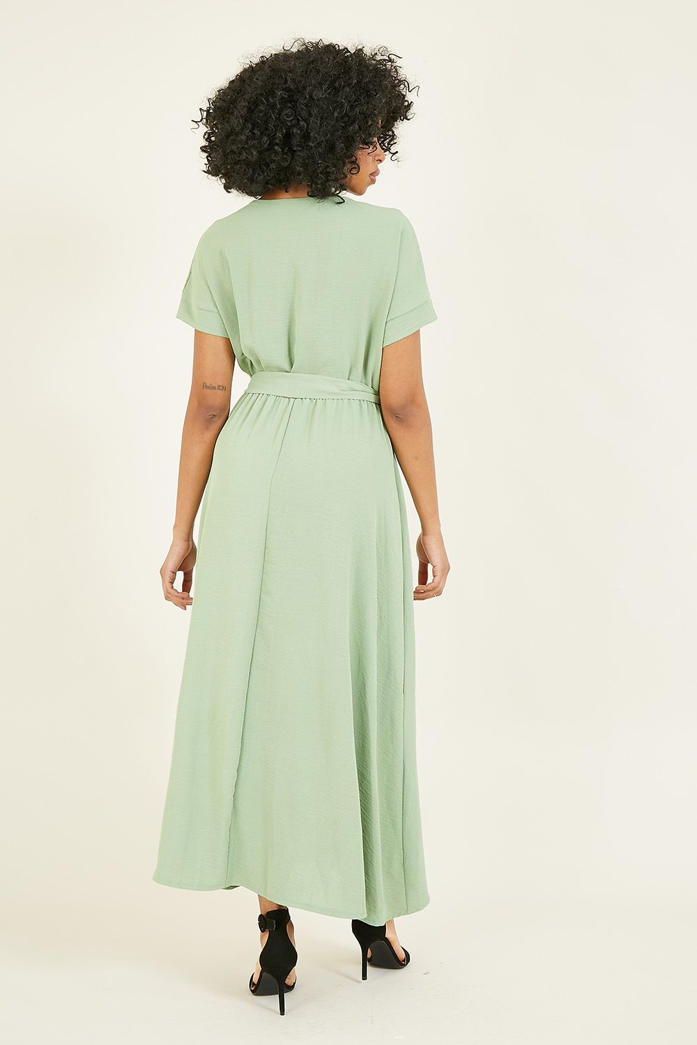 Mela Sage Green Wrap Front Maxi Dress