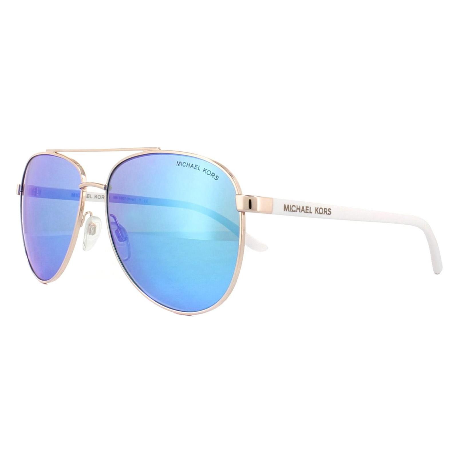 Michael Kors Aviator Womens Rose Gold White Blue Mirror Sunglasses