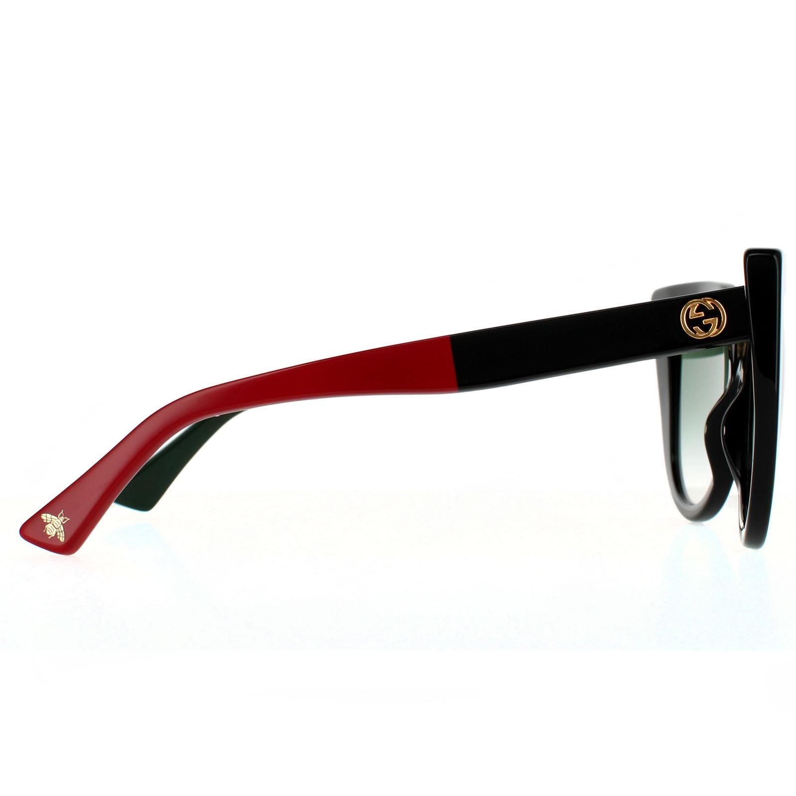 Gucci Cat Eye Womens Black With Red and Green Green Gradient  Sunglasses Gucci are a gorgeous cat eye style crafted from chunky acetate embellished with a metal interlocking GG logo next to the hinges and bumblebee at the tip.