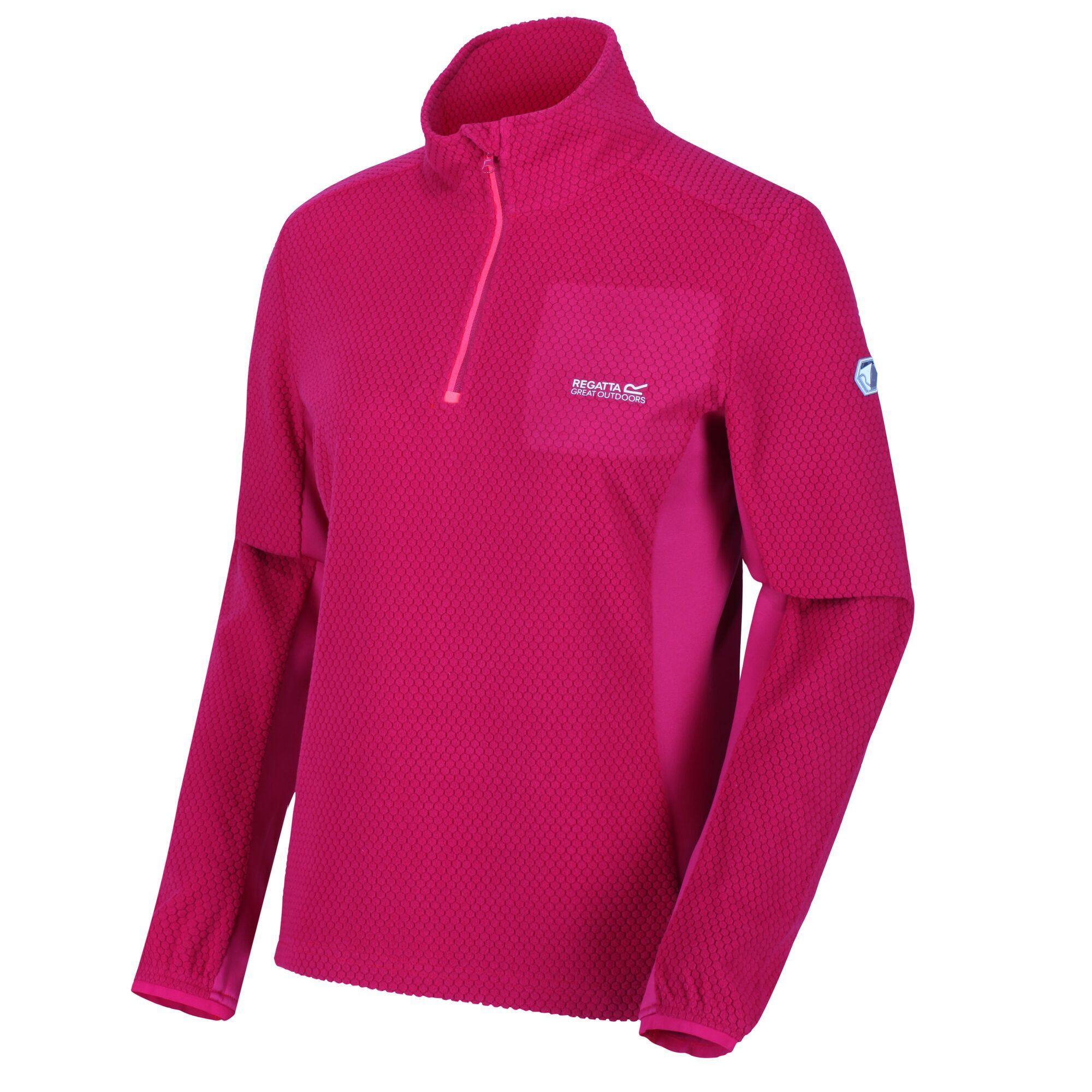100% polyester honeycomb embossed fleece. Breeze-blocking stand collar with a venting zip. Stretch binding to cuffs. With the Regatta embroidery on the chest. Size/Bust (ins) (8 - 32in), (10 - 34in), (12 - 36in), (14 - 38in), (16 - 40in), (18 - 42in), (20 - 44in).