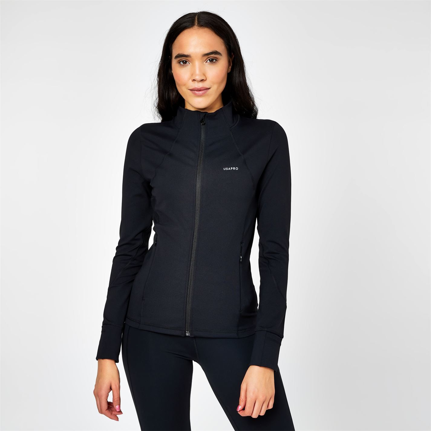 USA Pro Womens Ladies Fitness Jacket Coat Long Sleeve Full Zip Training Top