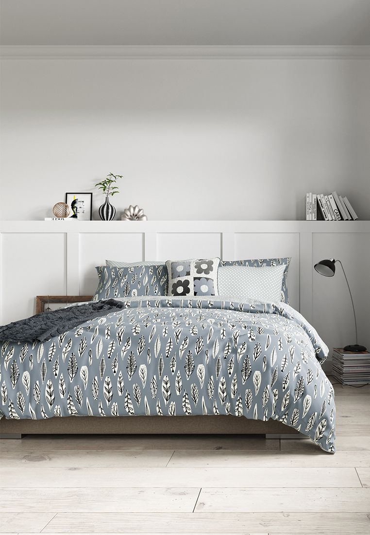 Brimming with Scandi design flourishes ‘Elsa’ displays a stylised branch and foliage design all over, reversing to a small-scale geo pattern on the opposite side. The calming colour palette of steely blue, white, charcoal and silver are collectively modern and inviting.Includes Pillowcase(s). Machine Washable. Made in Pakistan.