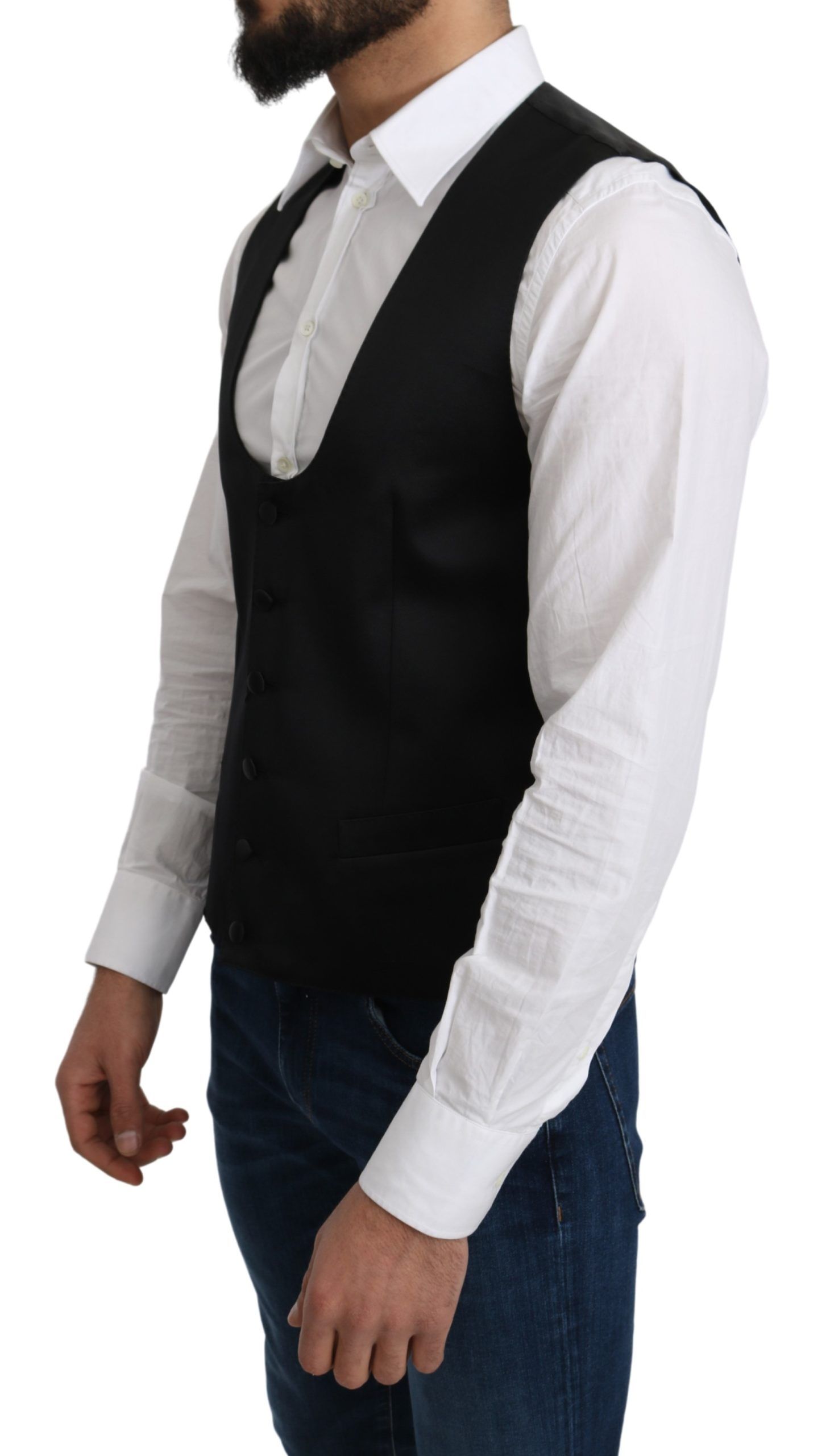 Dolce & Gabbana Black 100% Silk Formal Waist Coat Vest