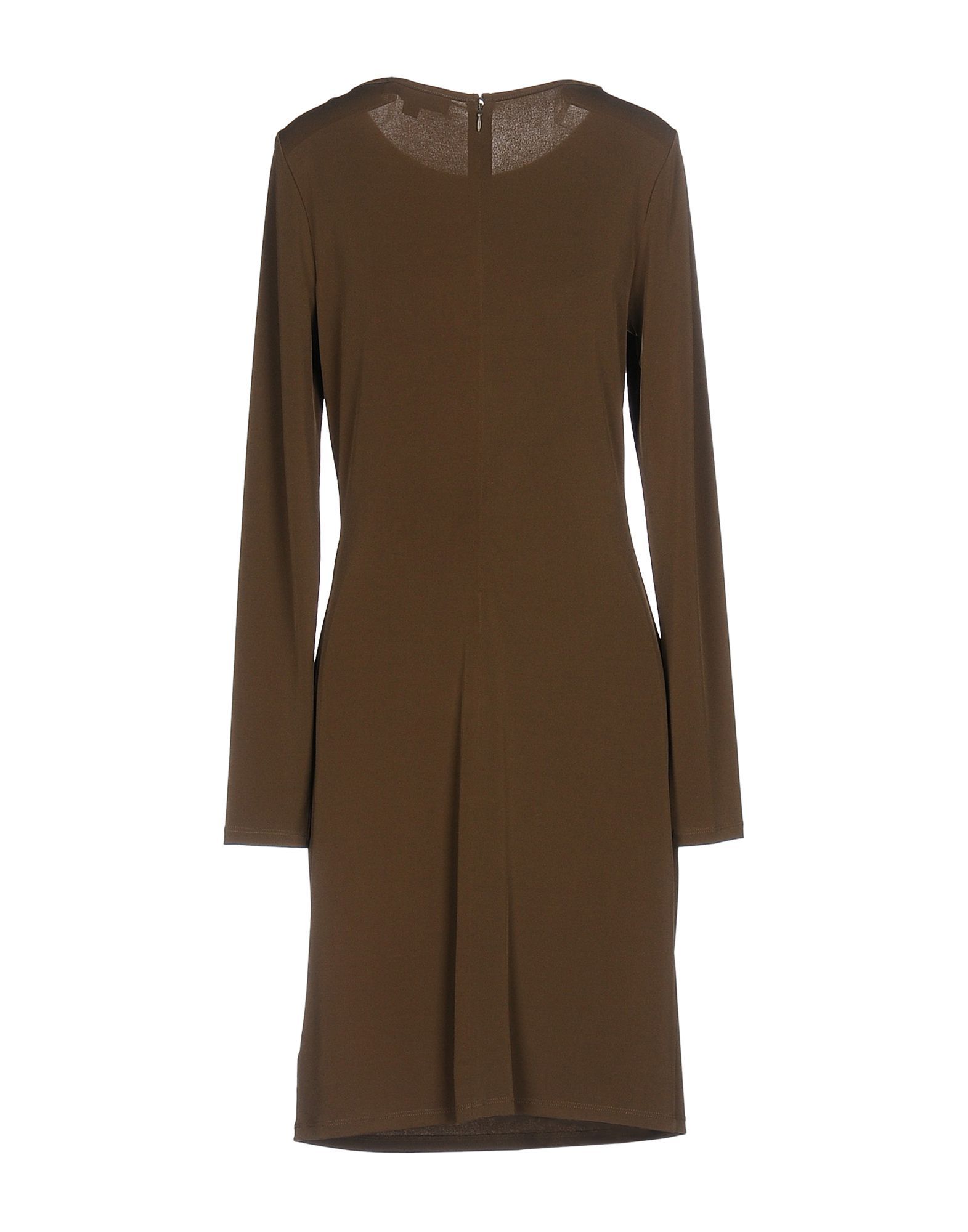 jersey, solid colour, long sleeves, round collar, pleated detailing, metal applications, no pockets, unlined, rear closure, zip closure, stretch, dress