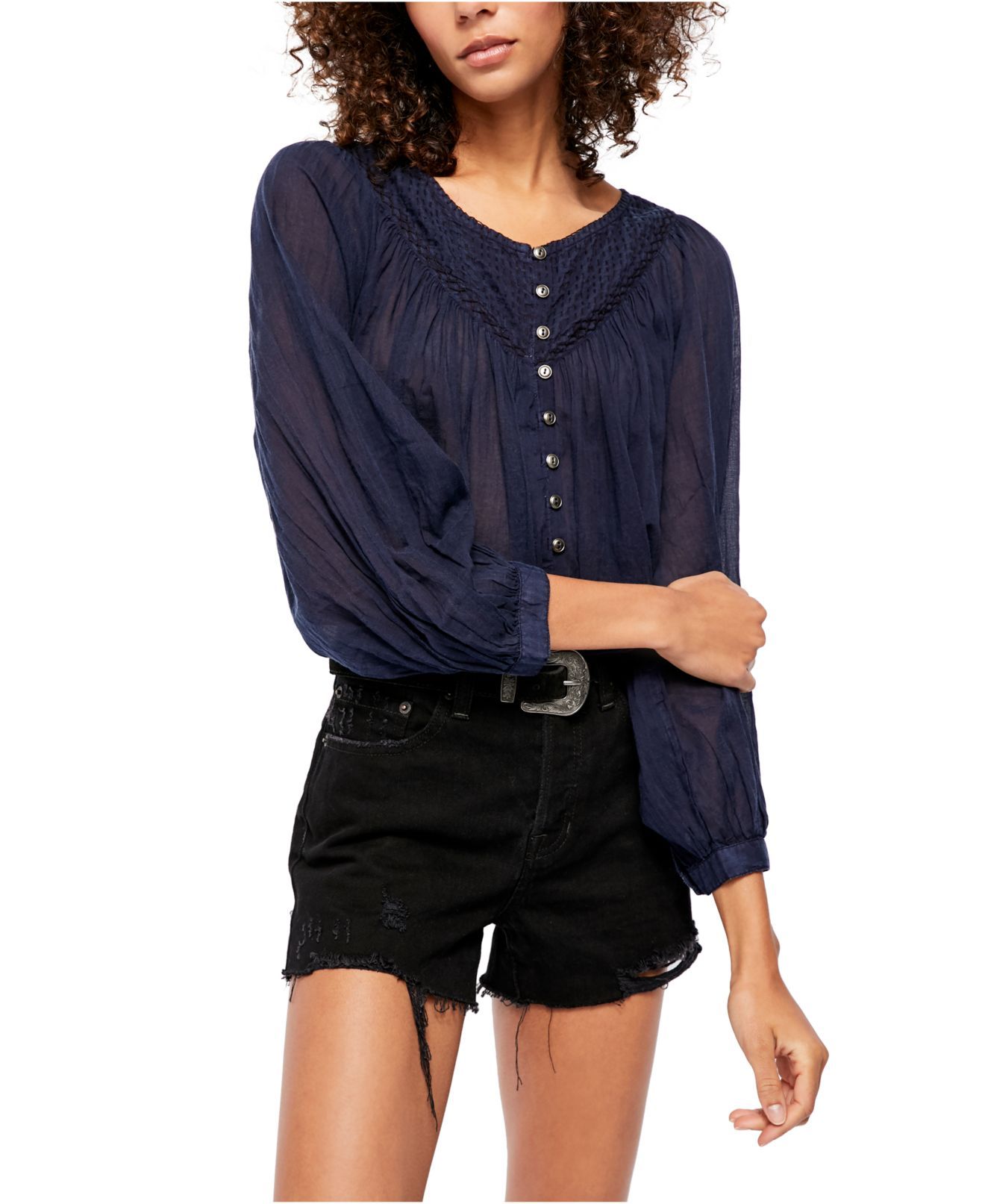 Color: Blues Size Type: Regular Size (Women's): XS Sleeve Length: 3/4 Sleeve Type: Button-Up Style: Knit Top Neckline: Round Neck Pattern: Solid Theme: Classic Material: 100% Cotton