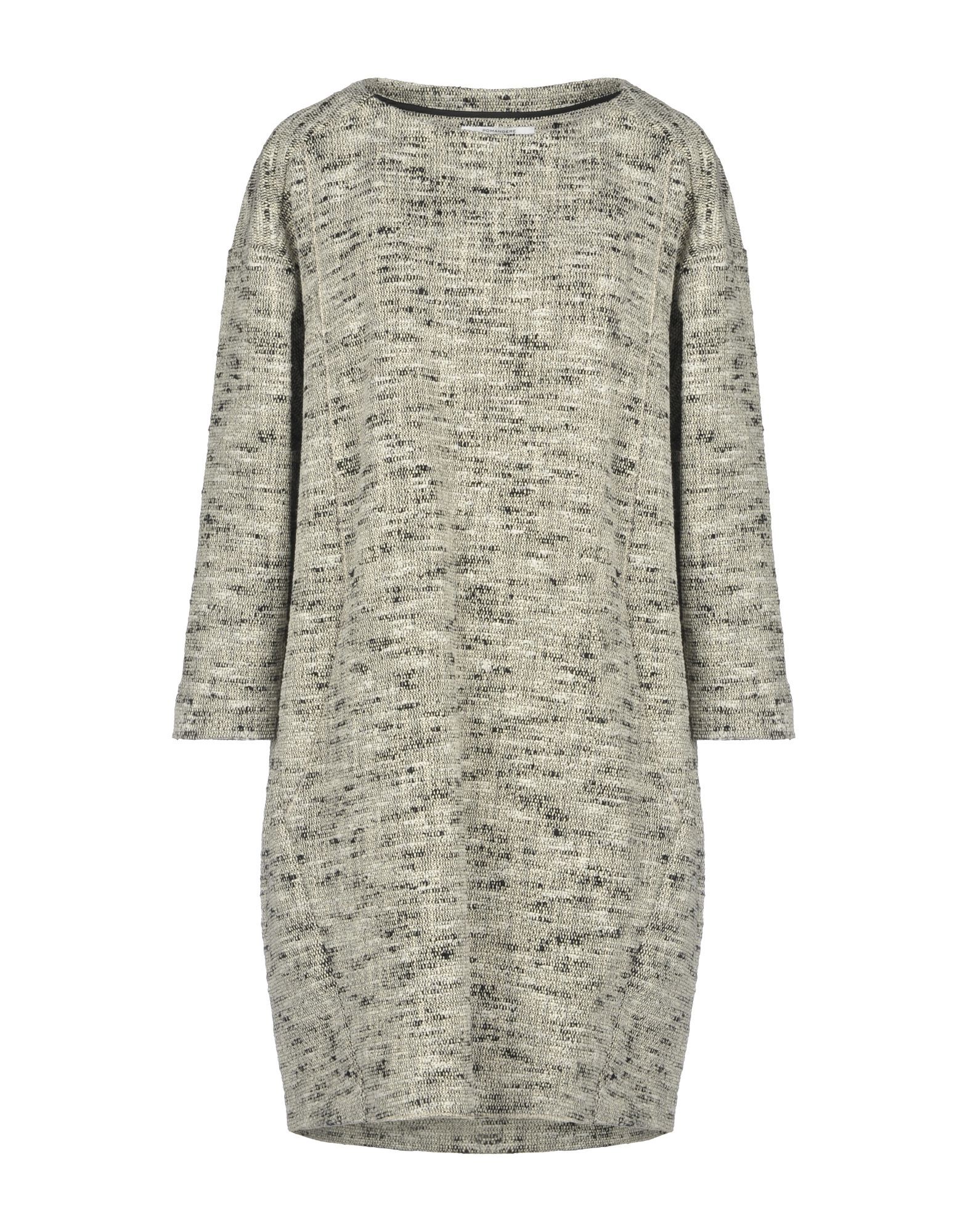 tweed, pleated detailing, multicolour pattern, round collar, 3/4 length sleeves, multipockets, unlined, no fastening, dress, large sized