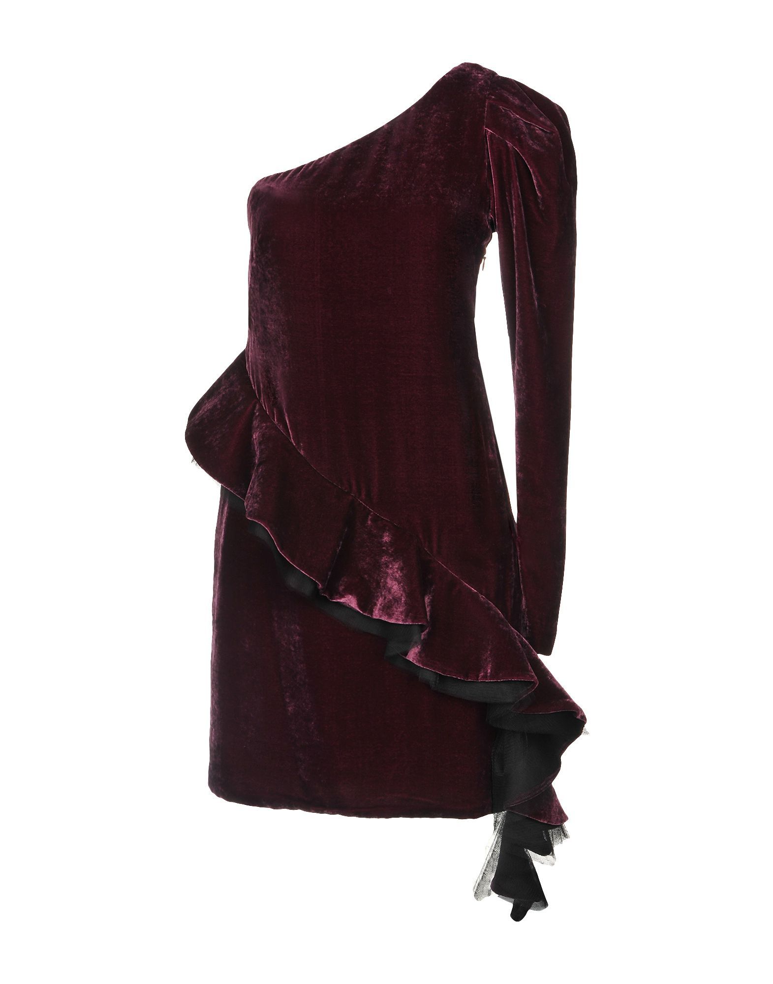 Tulle<br>Velvet<br>Ruffles<br>Solid colour<br>Asymmetric neckline<br>One-shoulder<br>No pockets<br>Fully lined<br>No fastening<br>Trapeze style<br>