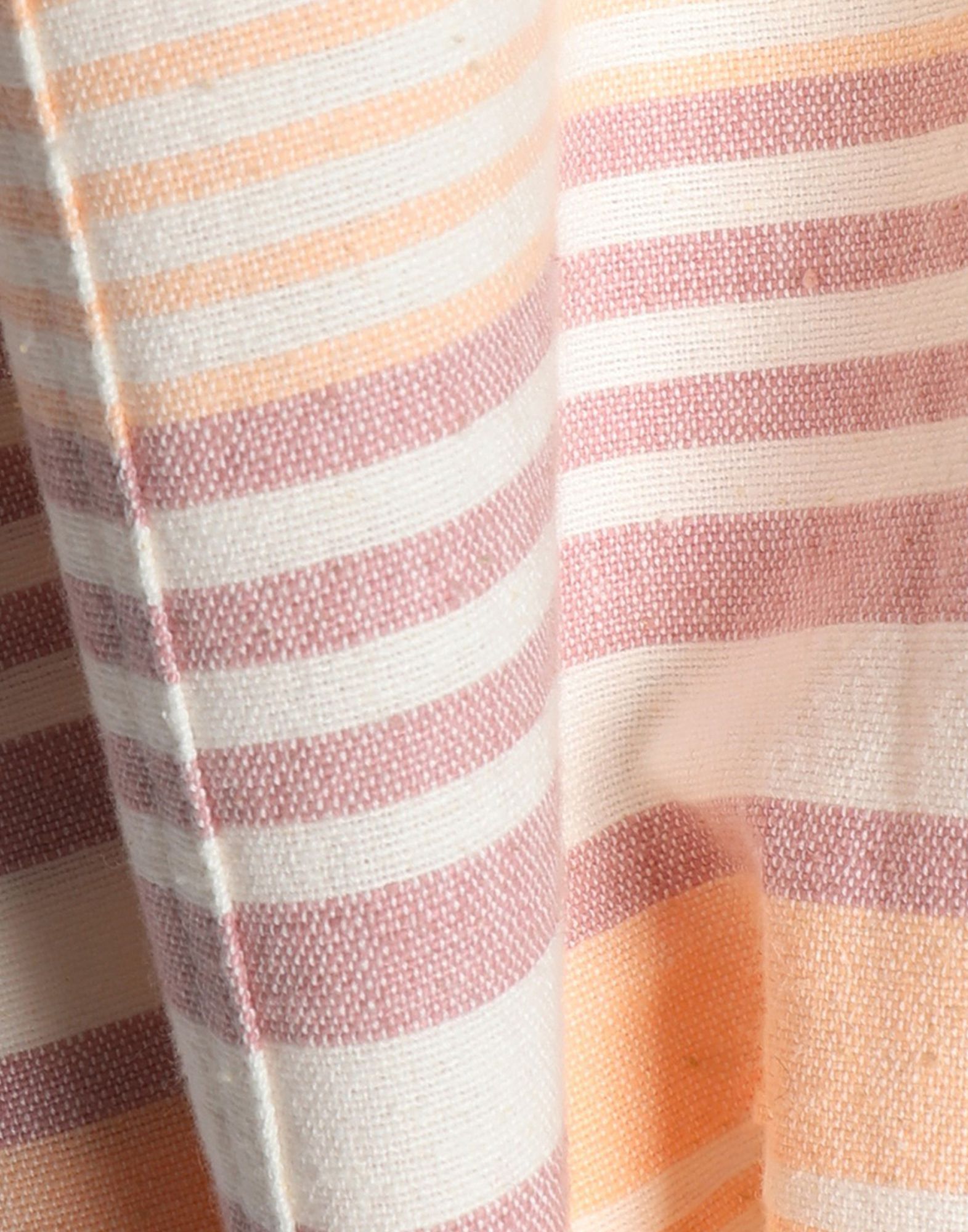plain weave, frills, stripes, round collar, 3/4 length sleeves, multipockets, front closure, button