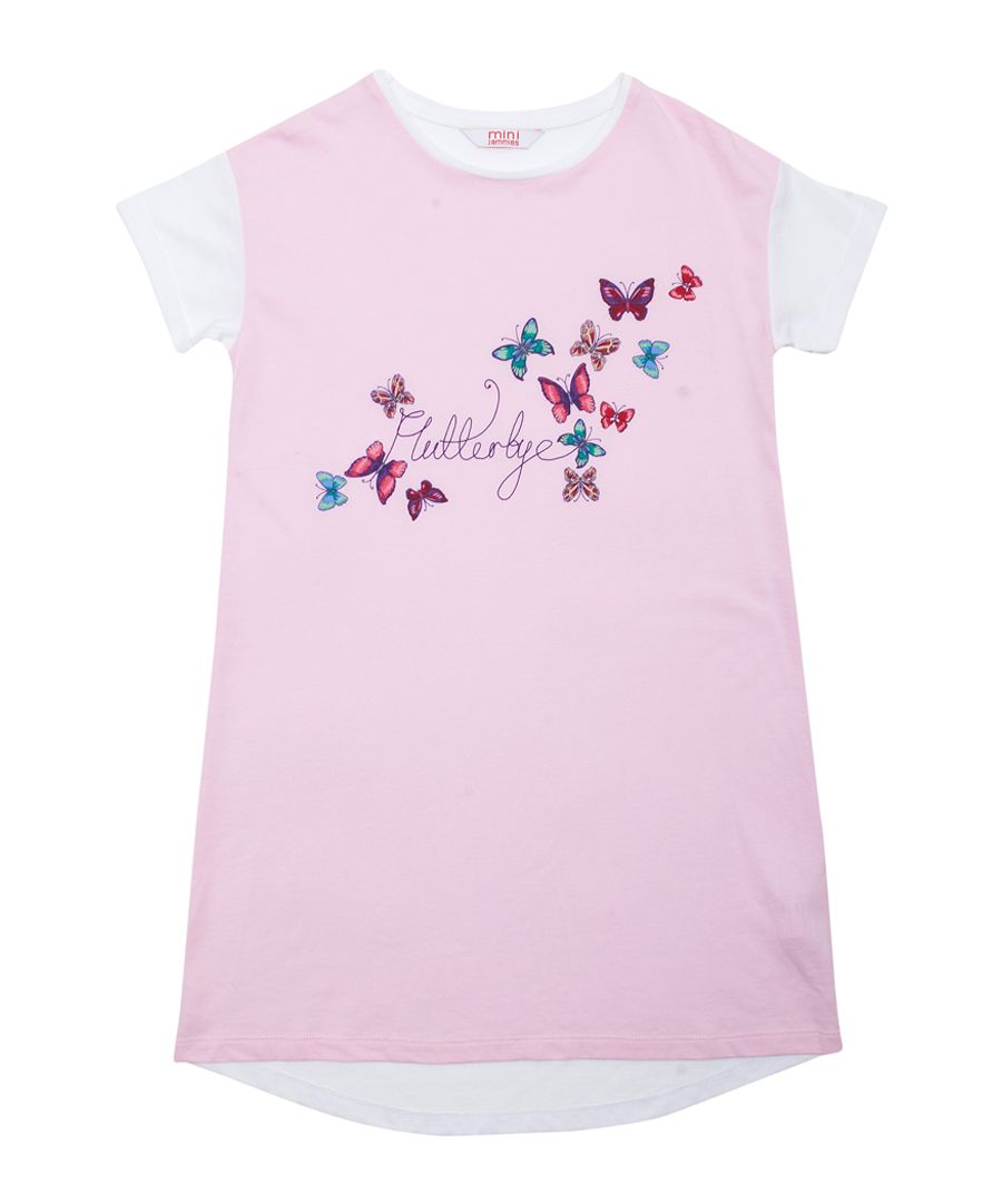 Pink and white cotton-blend butterfly nightshirt