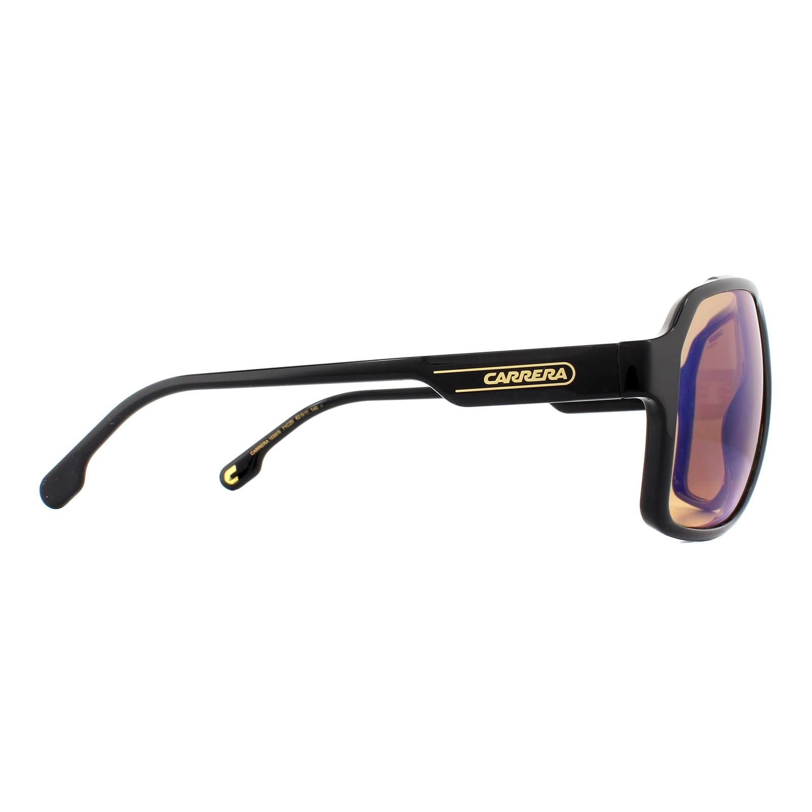 Carrera Sunglasses 1030/S 71C Z0 Black Yellow are a classic Carrera style with large lenses and signature branding on the temples and frame front.