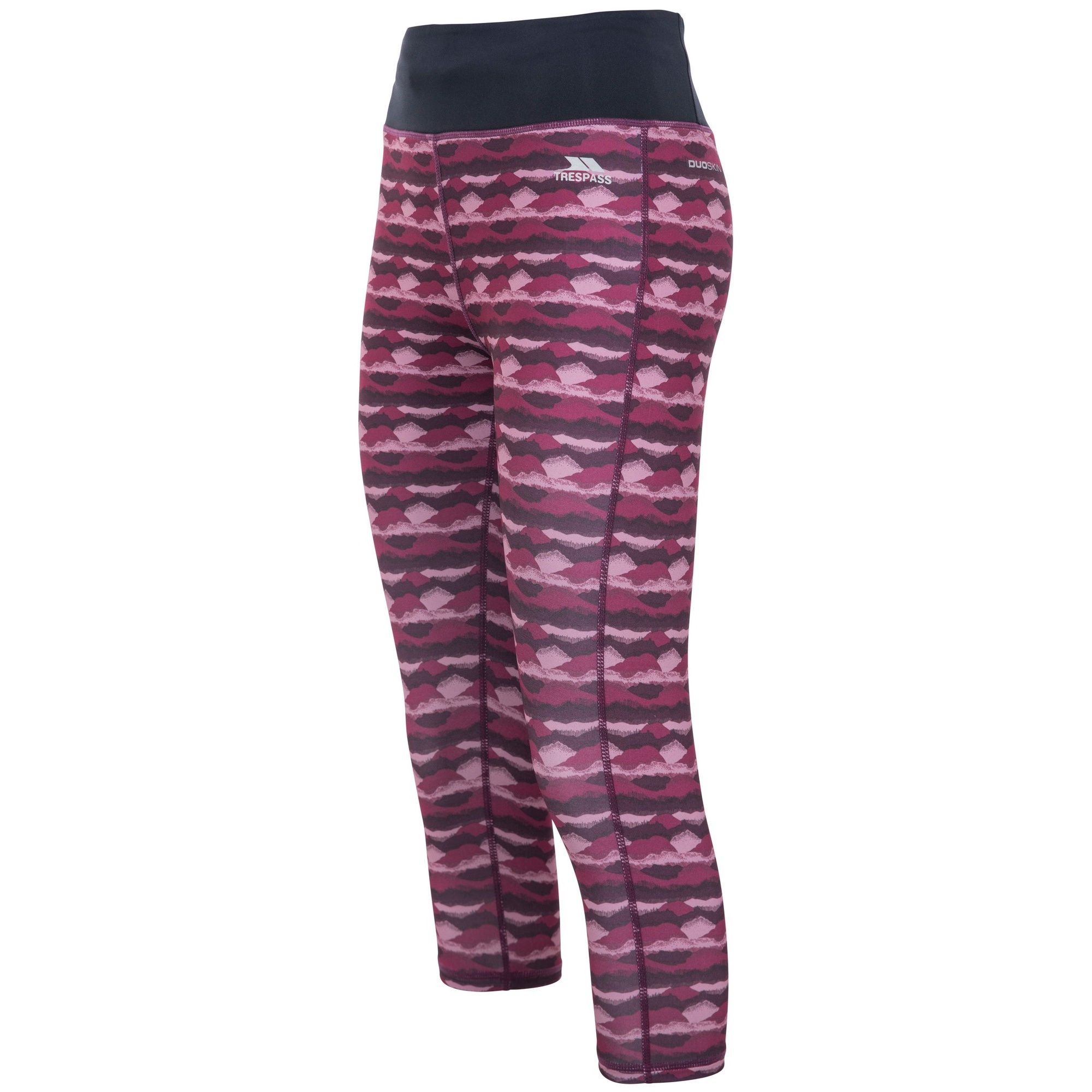 90% Polyester, 10% Elastane. Fully printed. 3/4 length. Supportive waistband. Drawcord at waist. Zip pocket at back waist. Reflective printed logos. Wicking. Quick dry. Trespass Womens Waist Sizing (approx): XS/8 - 25in/66cm, S/10 - 28in/71cm, M/12 - 30in/76cm, L/14 - 32in/81cm, XL/16 - 34in/86cm, XXL/18 - 36in/91.5cm.