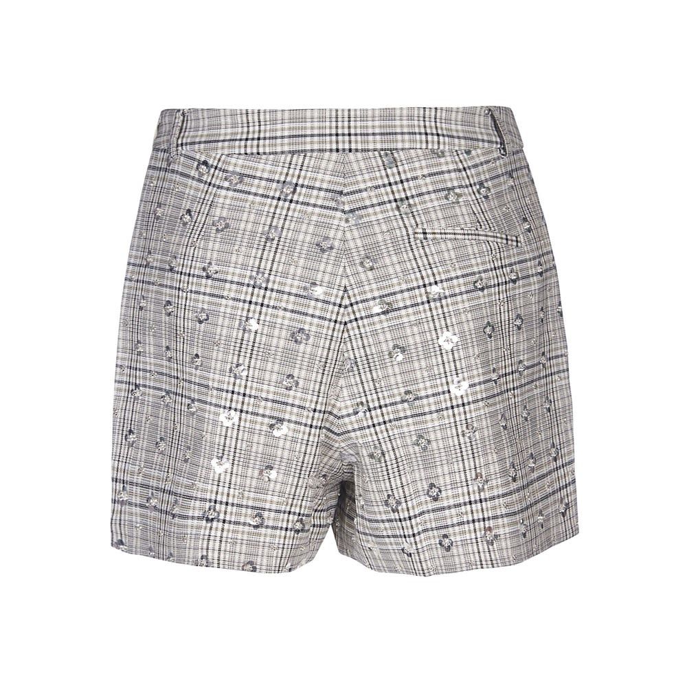 'Embellished Check' viscose blend shorts with a side concealed fastening, an all over check, bead embroidery and all over sequins.