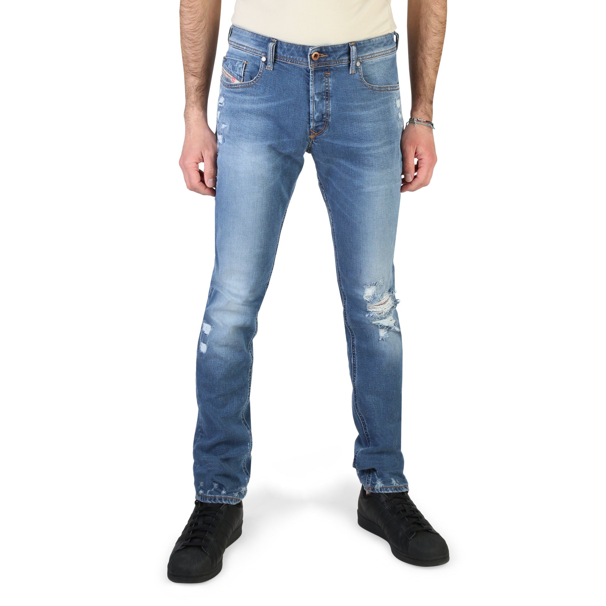 Gender: Man   Type: Jeans   Fastening: buttons, zip   External pockets: 5   Material: other fibres 59%, cotton 39%, elastane 2%   Washing: wash at 30° C   Model height, cm: 185   Model wears a size: 31   Fit: slim   Details: visible logo style:biker fit:slim Other Fibres 59%, Cotton 39%, Elastane 2% type:ripped-jeans occasion:street wash:light-wash