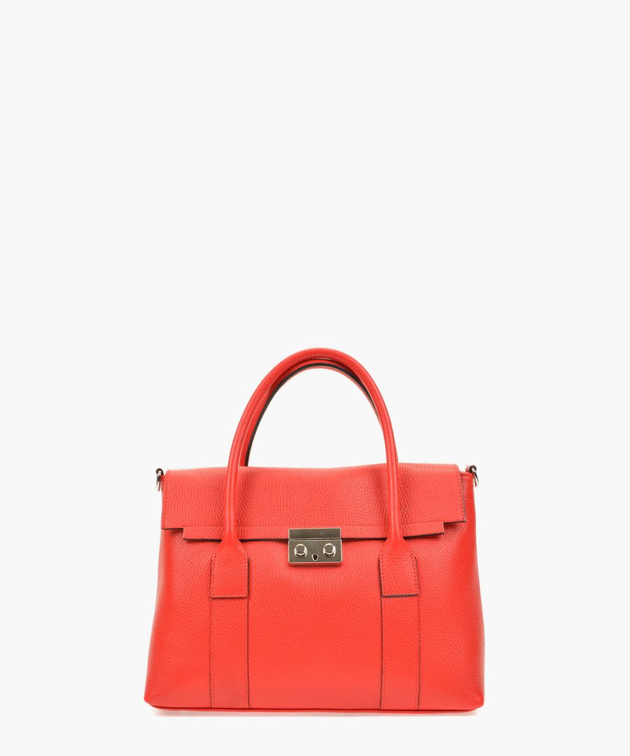 Red leather top handle bag