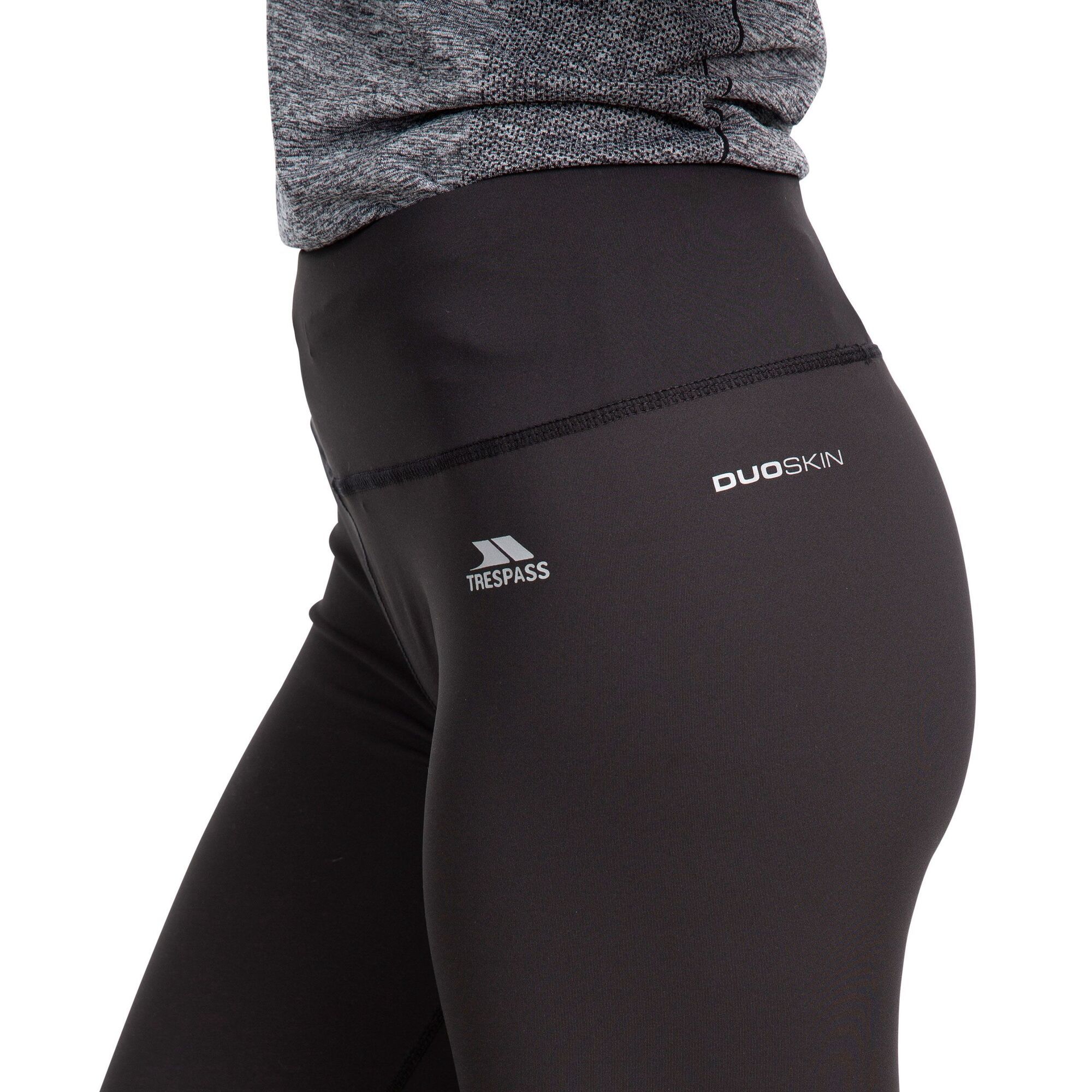 Full length. Inner drawcord at waist. Supportive waistband. Zip pocket at back waist. Reflective trims and prints. Wicking. Quick dry. 80% Polyester, 20% Elastane. Trespass Womens Waist Sizing (approx): XS/8 - 25in/66cm, S/10 - 28in/71cm, M/12 - 30in/76cm, L/14 - 32in/81cm, XL/16 - 34in/86cm, XXL/18 - 36in/91.5cm.