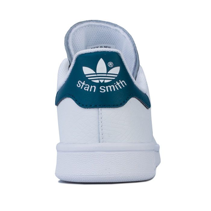 Junior Boys adidas Originals Stan Smith Trainers in footwear White - tech mineral. – Snakeprint-embossed coated leather upper. – Lace closure. – Padded collar. – Perforated 3-Stripes to sides. – Contrast heel patch with printed Stan Smith Trefoil logo. – Stan Smith logo printed on tongue. – Comfortable textile lining. – Removable Ortholite sockliner for comfort and odour control. – Rubber cupsole. – Leather and synthetic upper – Textile lining – Synthetic sole. – Ref: EE7572