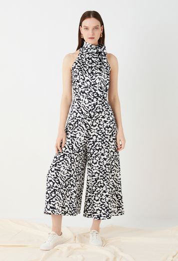 Maryon Printed Satin Cropped Jumpsuit - multicolour