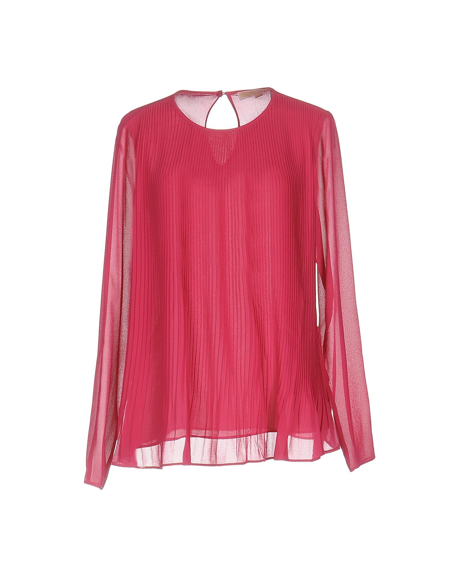 cr�pe, pleated detailing, basic solid colour, round collar, long sleeves, rear closure, button closing, no pockets