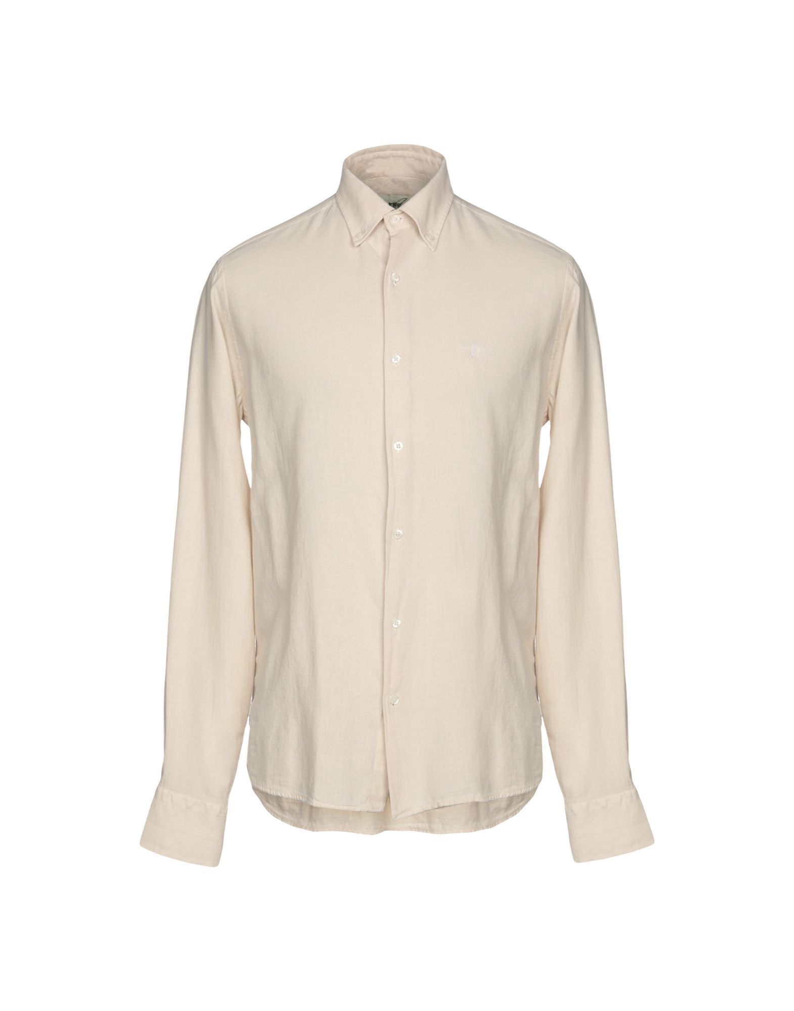 plain weave, embroidered detailing, logo, basic solid colour, front closure, button closing, long sleeves, buttoned cuffs, button-down collar, no pockets