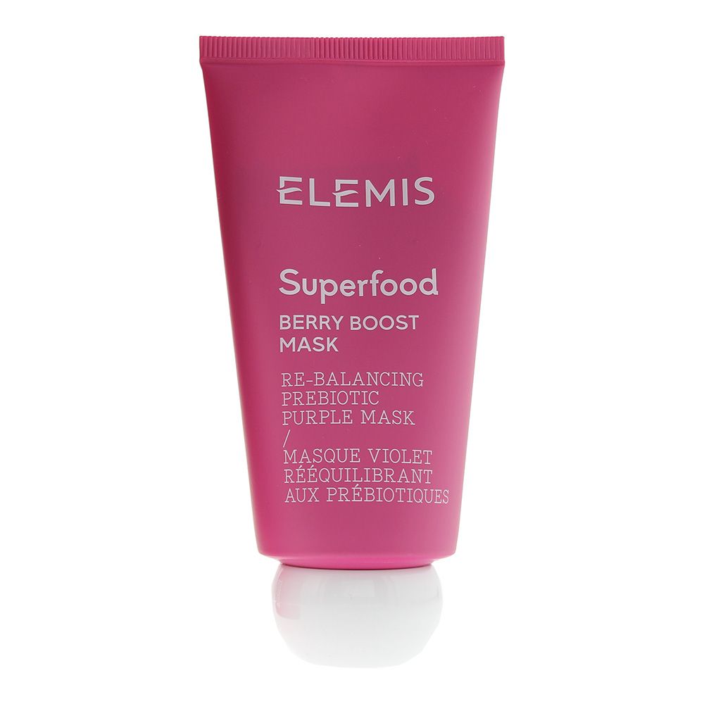 The Elemis Superfood Berry Boost Mask is a smoothie inspired Prebiotic Face Mask that purifies and refreshes the complexion within 10 minutes. The formula contains Brazilian Purple Clay, an Omega-rich SuperBerry Complex and Black Tea Extract, which helps to balance the skin and absorb excess oil. The mask has a hydrating formula and is enriched with a Prebiotic naturally derived from sugar which helps the skin's natural microflora.